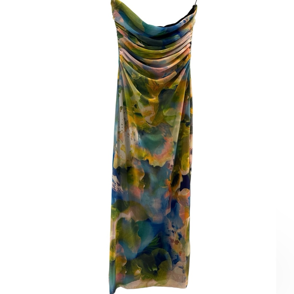 ZARA COLORFUL SUMMER STRAPLESS TUBE DRESS